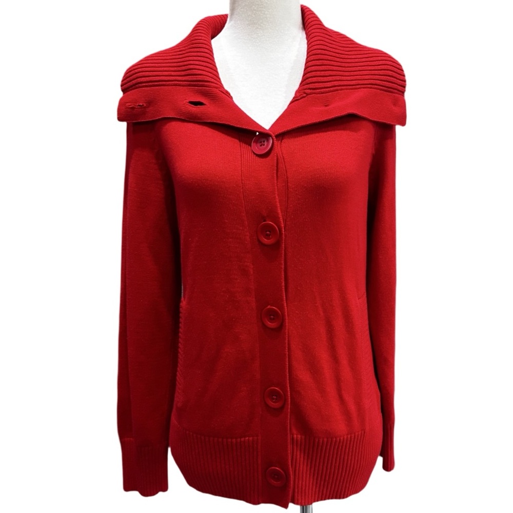 Jones New York Red Button-Up Cardigan Cotton Blend Sweater Small